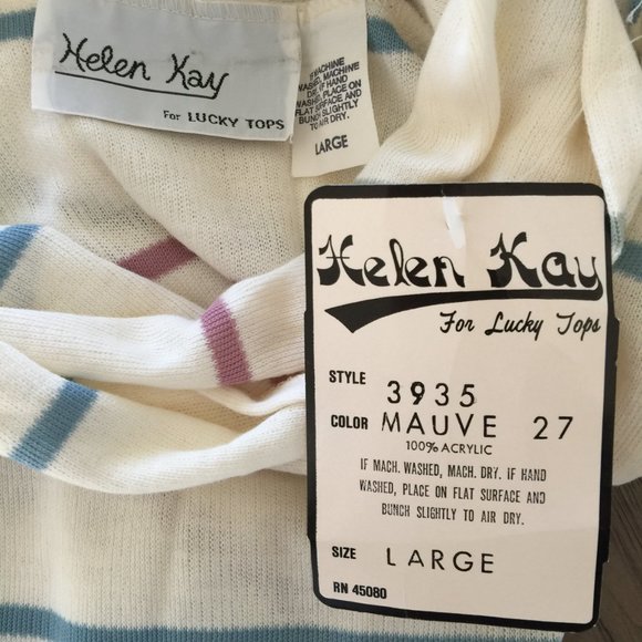Vintage Dead Stock Helen Kay for Lucky Tops Sleeveless Stripe Cowl Neck Top Sz L - Picture 6 of 8